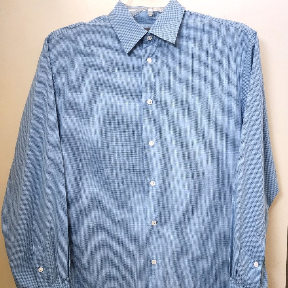 John Varvatos Button Down Blue/Black/White Checkered Dress Shirt Men Size M